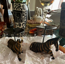 Pair of Zebra Figurines Black & Tan Striped Decorative Sculptures picture