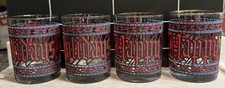 Vintage 1970s Cera Houze Happy Holidays Set of Four Glasses Stained Glass picture