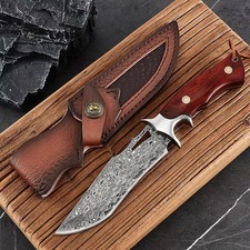 Hand Forged Damascus Steel Knife Blade Full Tang Hunting Knife w/Sheath New picture