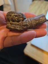 Antique 19th C Burmese Myanmar Stoneware Tobacco Pipe Ornate Shan Folk Art picture