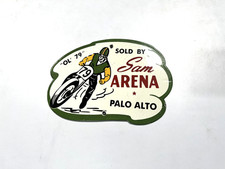 Porcelain Sam Arena Palo Alto Vintage Enamel Sign Motorcycle Racing Ol 79 10x7 picture