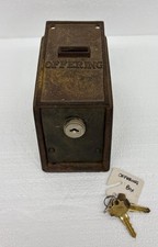 Antique Vtg Church OFFERING Coin Money Box - Religious Tithe Collection w/ Keys picture