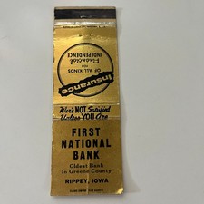 First National Bank Oldest In Greene Rippey IA Vintage Matchbook Cover SMB32-2 picture