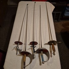 Lot of 5 Vintage Fencing Swords Sabre Foil Rapier Uhlmann Visconti Leather Grip picture