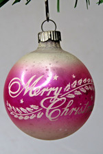 Vintage Glass MERRY Greetings Pictured Ombre BALL Christmas Ornament Shiny Brite picture