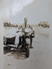 WWII ? soldier on Harley Davidson sidecar motorcycle photo photograph picture