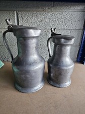 2 Antique 18th Century Pewter Stein Tankard Tudor Crowned Rose Mark picture