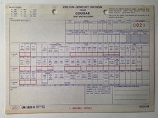 1969 Ford Mercury Cougar Unit Specifications Original Factory 428-4V XR-7 Form picture