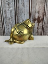 Vintage Solid Brass Large Whimsical Chubby Frog Figurine MCM Decor Paperweight picture