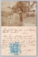 Vintage Photo Postcard Woman Hooded Cape Gate Witchy RPPC Posted 1900 Halloween picture