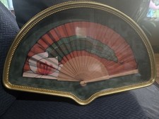 Antique Ornate Hand Painted Fan Signed Framed in a Shadow Box picture