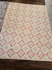 Beautiful Vintage Yellow, Mint Green, Coral Pink Quilt 71