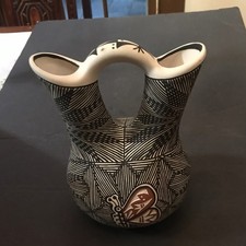 c1960 ACOMA PUEBLO POTTERY WEDDING VASE BIRD NATIVE AMERICAN INDIAN ~ SKY CITY picture