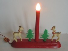 Fabulous MCM Red Hard Plastic Royal Candelabra Christmas Tree & Reindeer Candle picture