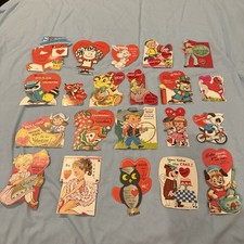 Lot of 21 Vintage Valentine Cards Kids 1970s  Animals  Die Cut Whimsy picture