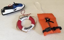 Vtg Nautical Christmas Ornaments / Miniatures Doll Accessories Life Ring Jet Ski picture