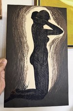 Kaoru Kawano (1915-1965) Original Japanese Woodblock Print Kneeling Nude Signed picture