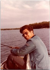 Vtg 1970s Found Photo Handsome Man Fishing Grass Lake Michigan Snapshot picture