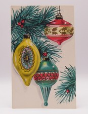 Vintage 1960s Unused Hallmark Christmas Greeting Card Glitter Ornaments Envelope picture