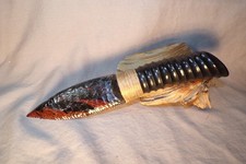 Triple Flow Obsidian Paleo Knife Carved African Antler Handle Flint Knapping COA picture