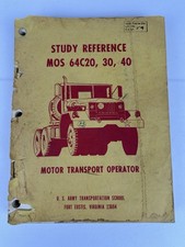 1973 US Army MOS 64C Motor Transport Operator Manual Fort Eustis Vintage picture