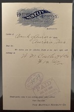1896 Buffalo Novelty Billhead, Antique New York Bank Invoice, Letter Ephemera picture