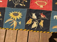 Antique 1880s Crazy Wall Hanger - Sampler - Quilt Crewelwork Needlework 74'' picture