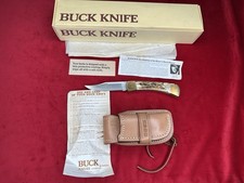 RARE VINTAGE BUCK STAG model 110 KNIFE & TAN SHEATH NEVER USED IN BOX picture
