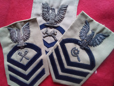 3 US NAVY WW 2 KHAKI SILVER BULION CHIEF DAMAGE CONTROL MAN, MACHINERY REPAIR picture