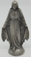 1954 Virgin Mary W/Snake Aluminum Christian Figurine Signed HTK 4 1/4