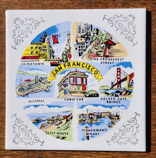 Vintage San Francisco Souvenir Ceramic Art Tile Trivet Cottagecore Memorabilia picture