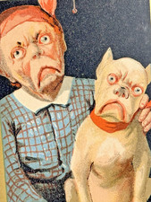 1890s Antique Victorian Trade Card Man & Bulldog Resembling Each Other Ephemera picture