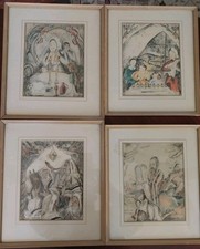 FOUR [4] VINTAGE ORIGINAL  FRAMED CLASSIC JUDAICA ETCHINGS SIGNED 