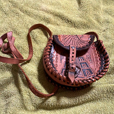 Vintage Mexican Hand Tooled Leather Crossbody Bag Saddle Pouch Boho Western picture