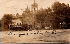 K11/ Wellington Ohio RPPC Postcard c1910 Trolley Streetcar Public Square 89 picture