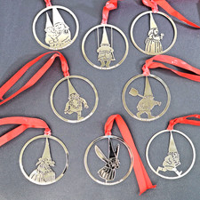 8 vintage Towle Silversmiths Unieboek 1979 Gnome Christmas Ornaments lot silver picture