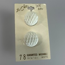 Vintage Le Chic White Diamond Textured Dome Buttons Made in Japan 2 on Card NOS picture