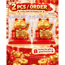 2PCS Lucky Gold Cat Figurines – Fortune & Prosperity Display Set picture