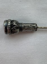 Antique Victorian Edwardian Hat Pin Silver Acanthus Leaf Citrine Glass Stone picture