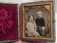 Sixth plate daguerreotype of a brother and sister siblings MOP case bad shape picture