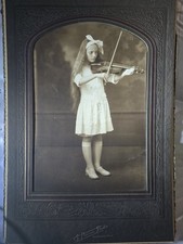 Antique Cab Card Portrait:Girl w/ Violin:Pierson Studio,Muskogee,OK c. 1906-1912 picture