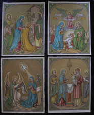 ANTIQUE CATHOLIC BROCADE FABRIC IMAGES 15 STAGES OF THE CROSS OF Jesus Christ picture