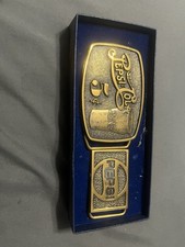 Vintage Pepsi Cola Advertising 1986 Sales Rally Brass Belt Buckle Set with box picture