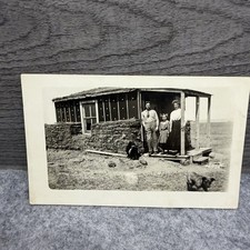 Vintage RPPC Pioneer Family Sod House Homestead Photo Postcard Azo 1900s picture
