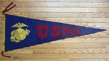 RARE WW1 US MARINE CORPS FELT CAMP PENNANT 45X16.5 W.B. GARRISON MAKER TAG picture