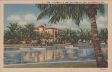 Fort Lauderdale FL Lauderdale Arms Apartments Waterfront Art Colortone c1943 picture
