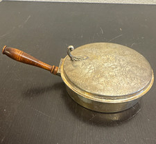 Vintage Antique Round Metal Lidded Pan/Saucepan w/ Wooden Handle, Silver/Brown picture