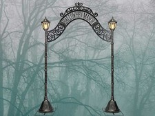 8ft Halloween Manor Archway Prop 2024 Cemetery Gate Graveyard Haunted Lamp Post picture