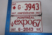 Quebec Canada License Plate Tag PQ 1967 Montreal Pair Government Expo67 G-3943 picture