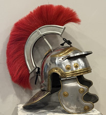 VINTAGE MEDIEVAL ROMAN IMPERIAL CENTURIAN METAL HELMET LG SIZE W/ RED PLUME (3E picture
